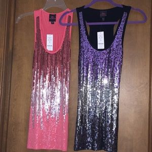 Two Bebe sequined glamour tank tops. Size small.